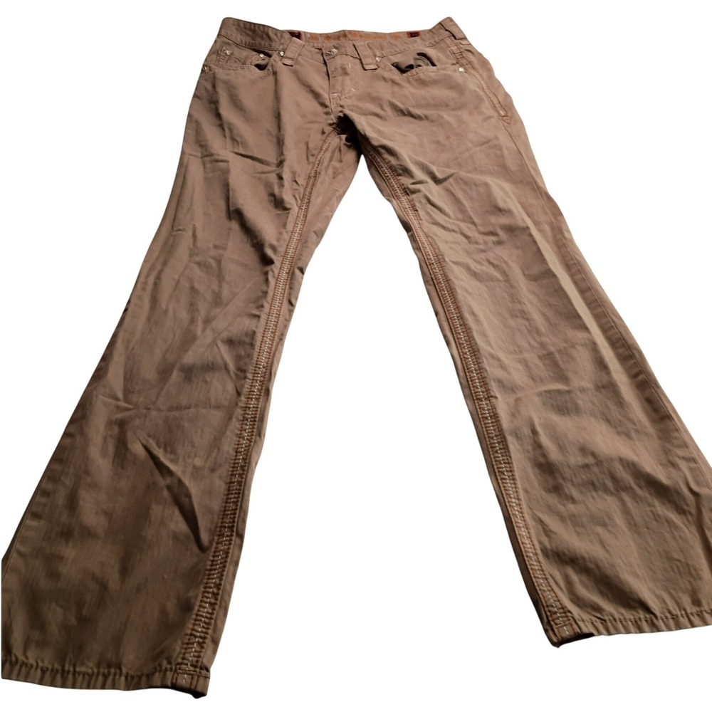 Rock Revival Men's Khaki Tan Straight Leg Pants Heavy Stitch Size 34 Five Pocket